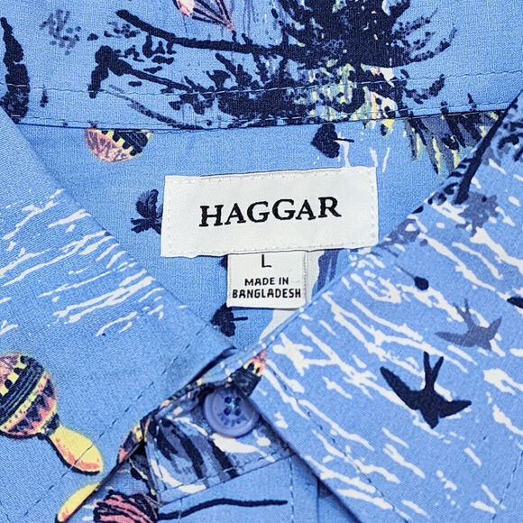 Haggar Short Sleeve Button Up Tuckless Slim Fit Beach Theme Shirt Men's L - NWT - Picture 4 of 6